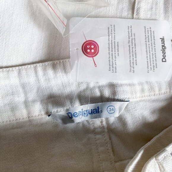 Desigual White Denim Lace Detail Embroidered Minis Skirt - Picture 6 of 7